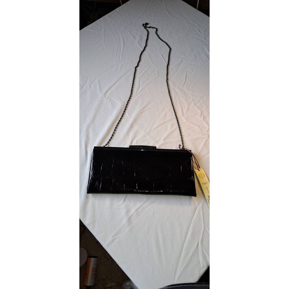 Black Patent Kate Landry Dressy Crossbody Bag NWT Faux Croc - Picture 4 of 9